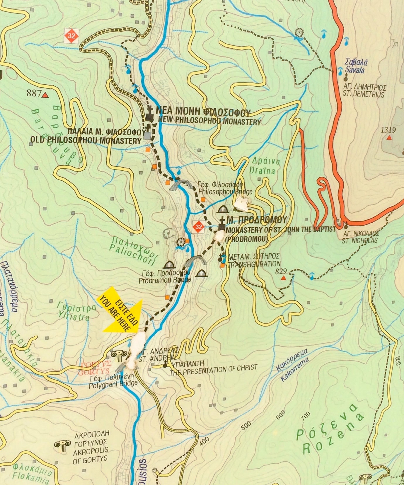 map showing a hike in the mountains