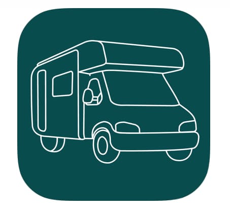 Campercontact App icon green with white outline of motorhome