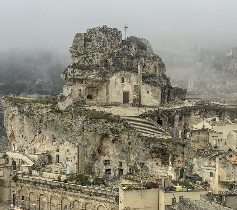 Church in the centre of Matera, rising above the mist