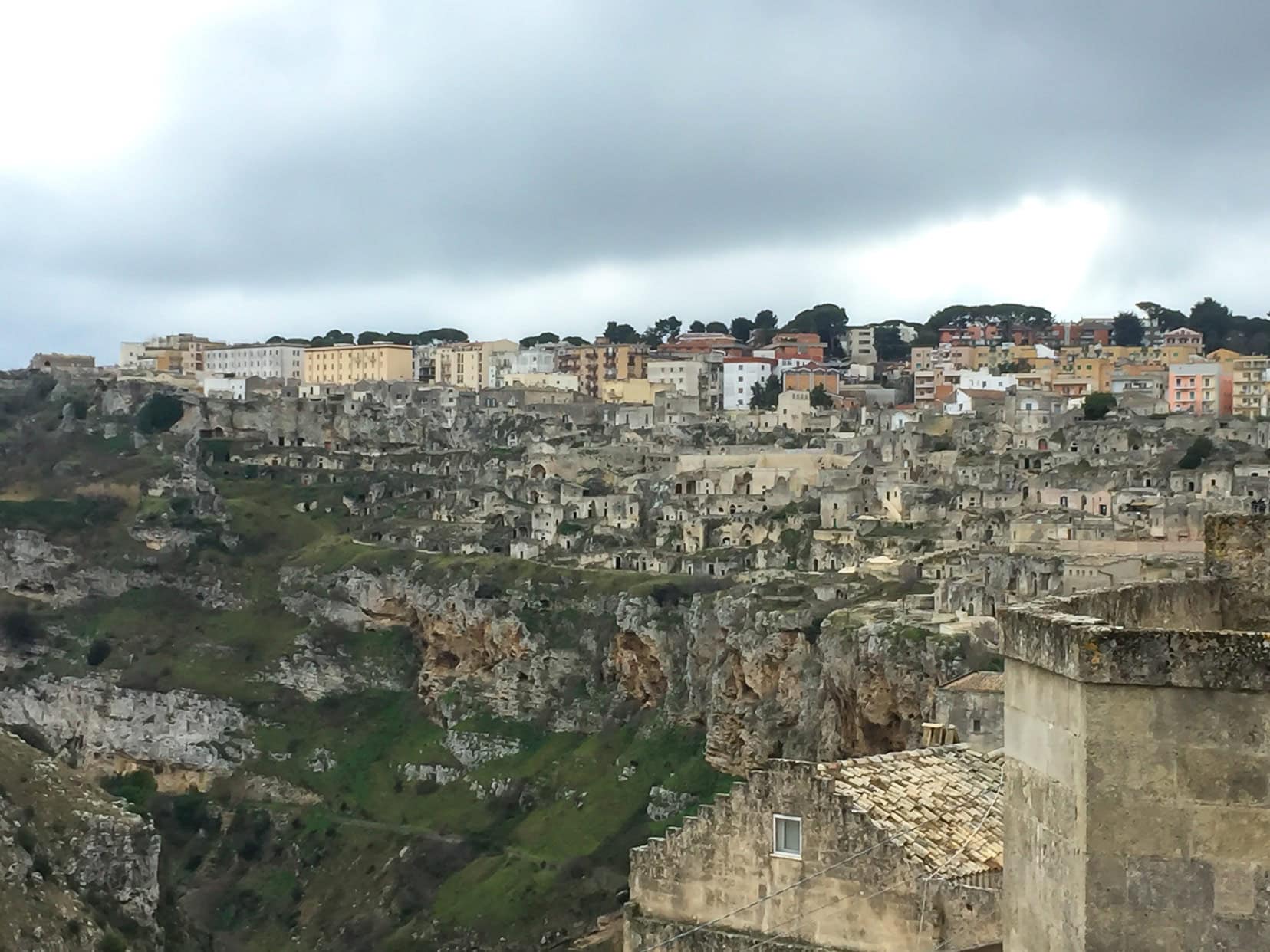Modern Matera in the background, overlooking the old Sassi di Matera 
