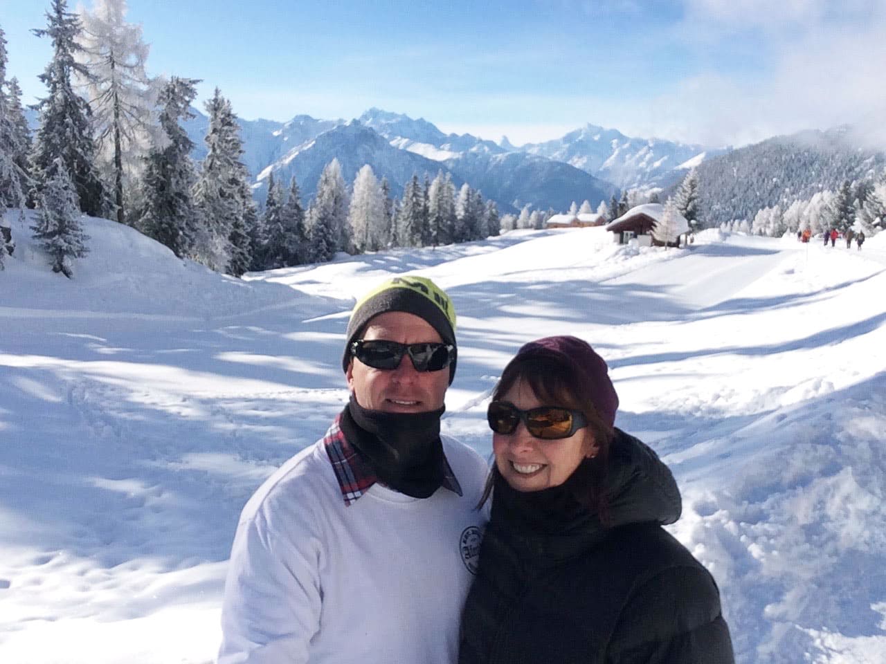 Shelley and Lars in the snow in Switzerland  
