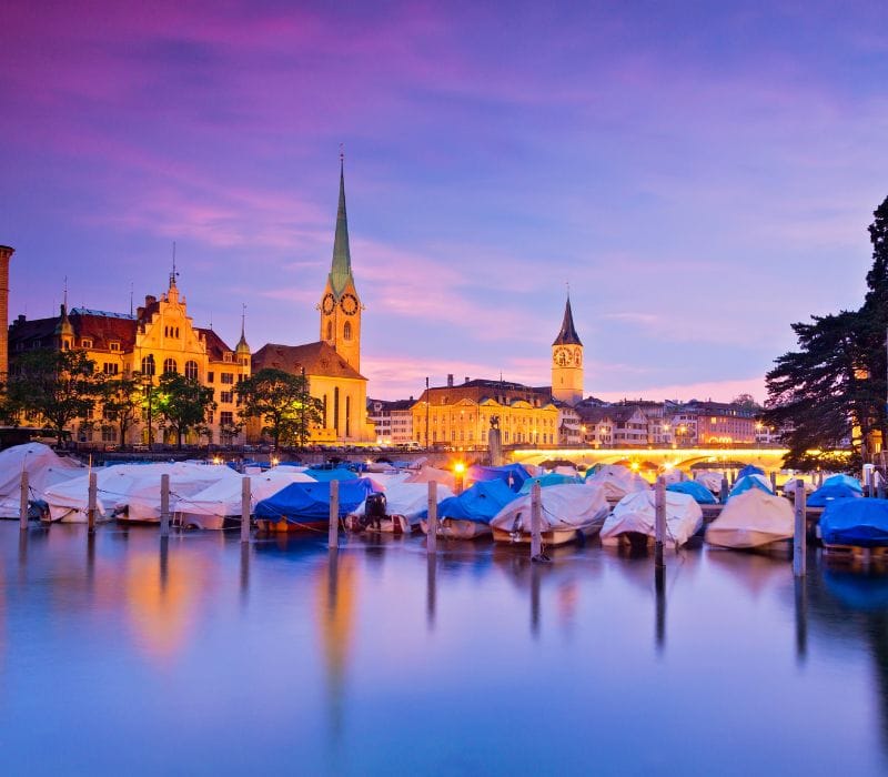 Zurich night scene near sunset