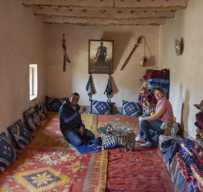 Enjoying Berber tea inside a Kasbah