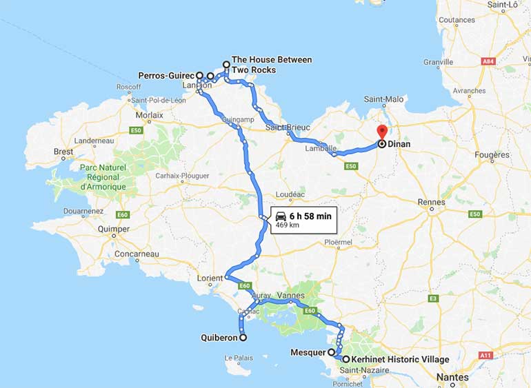 Brittany Road Trip Route Map