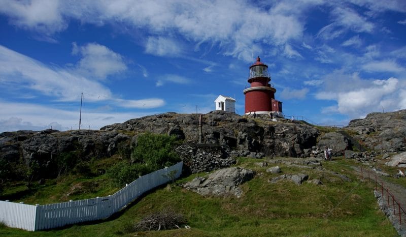 Utsira lighthouse at the top of the hill 