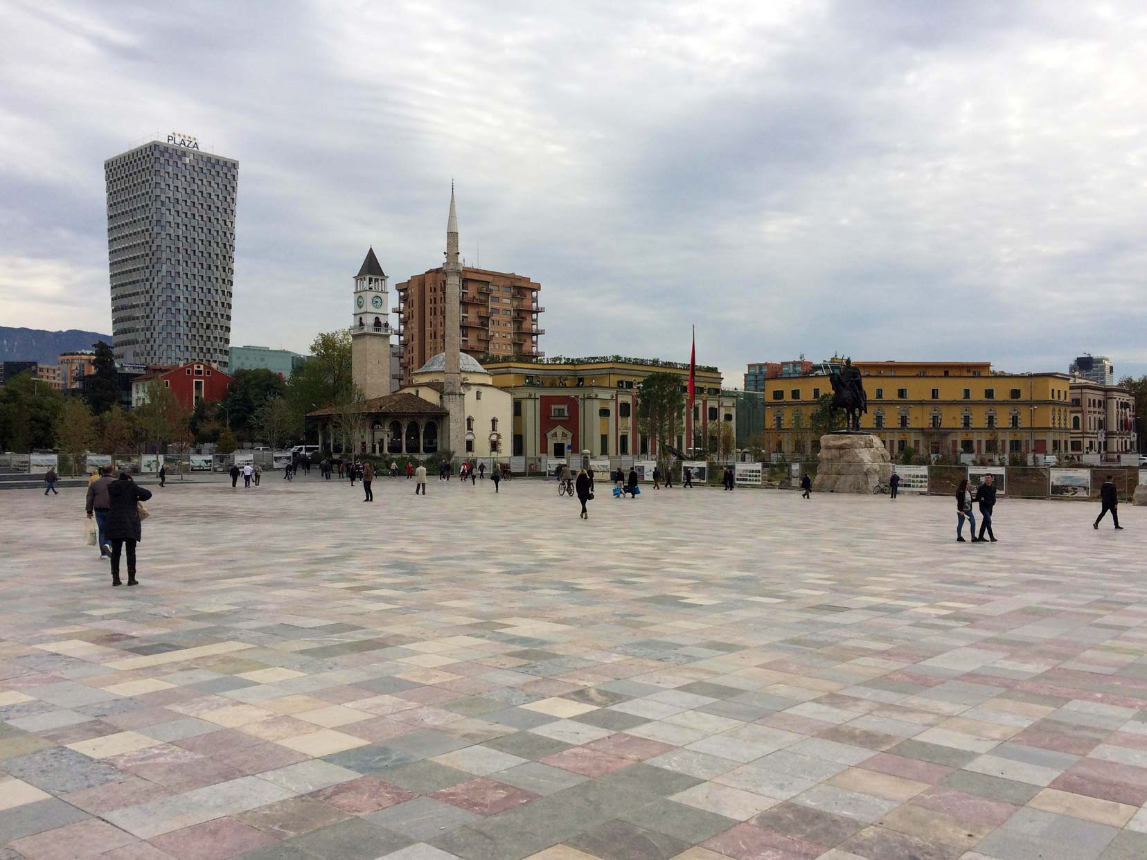 Campervanning-in-Albania-Skanderbeg-Square large open area with coloured paving tiles 