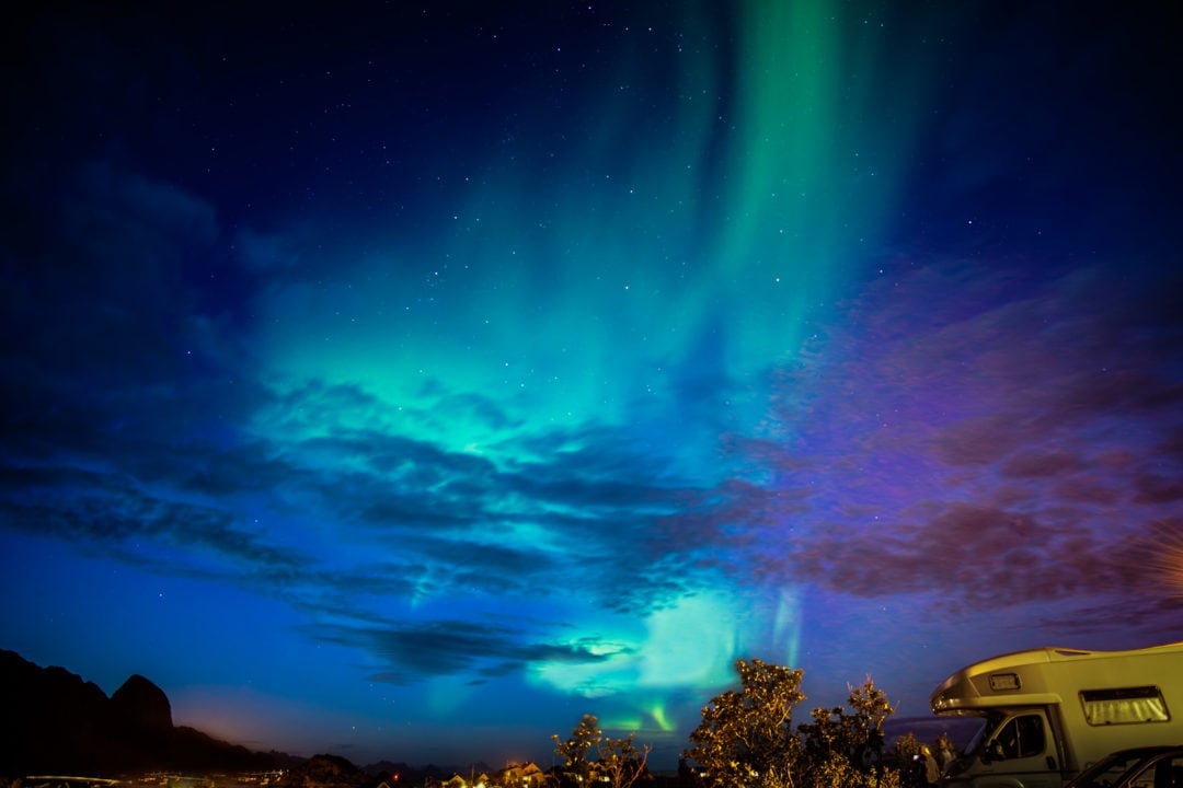 Reine car park capture of Northern Lights Lofoten