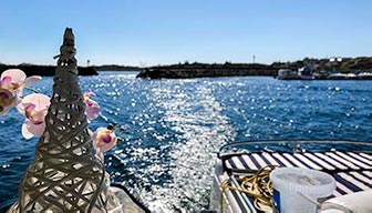 View from the back of a boat at Skudeneshavn Harbour