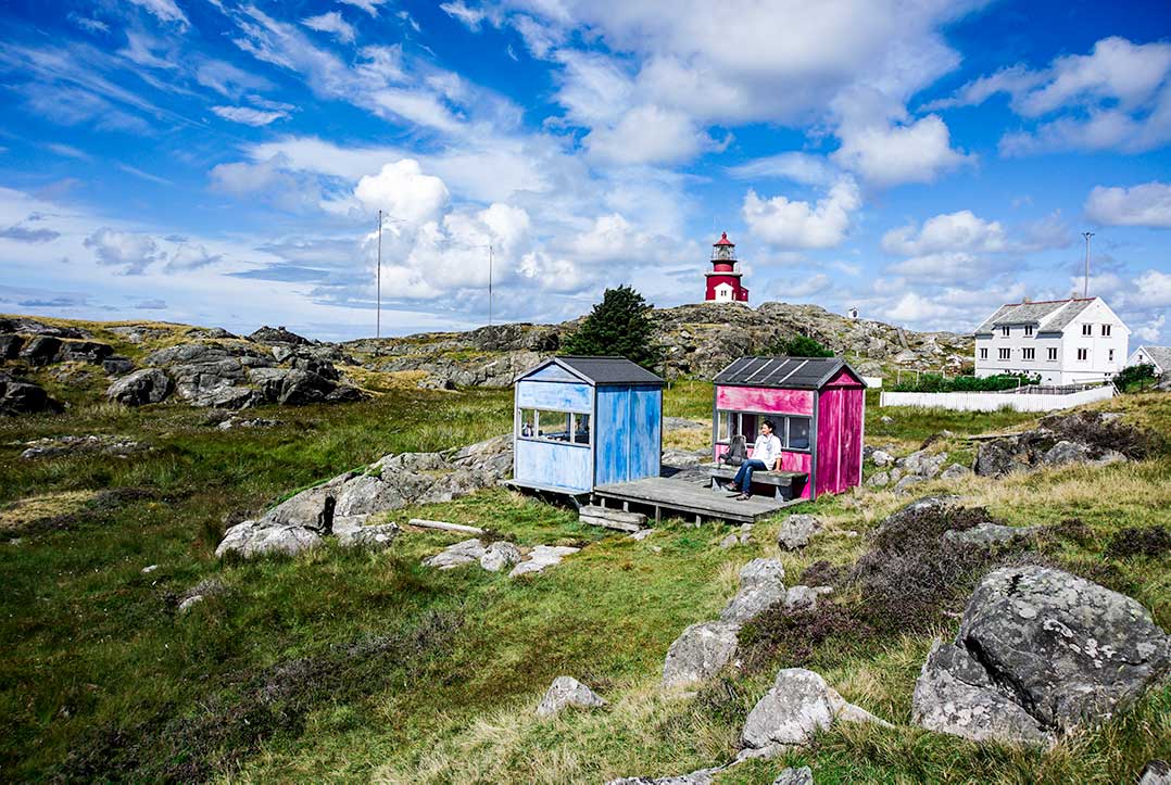 Utsira pink and blue huts