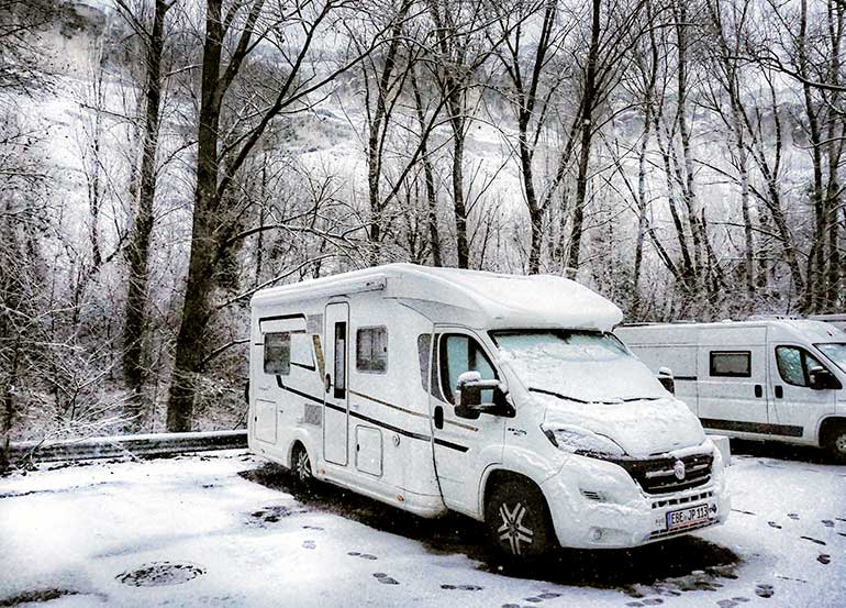 campervan in the snow in Spain, Europe