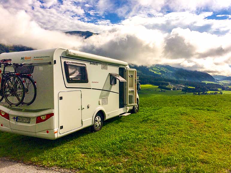 campervan overlooking mountains
