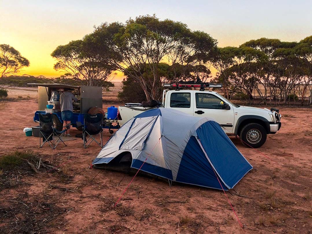 Camp along the side of the road on the Perth to Melbourne route