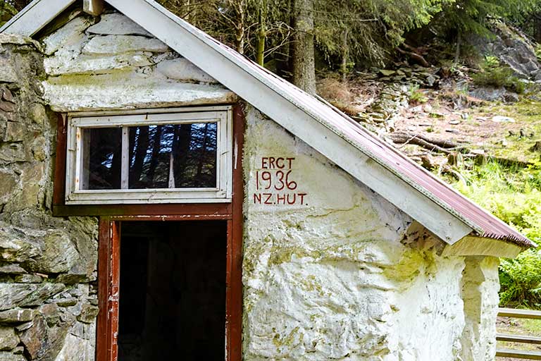 Close up on 1936 date on wall of New Zealand Hut in Skudeneshavn Forest