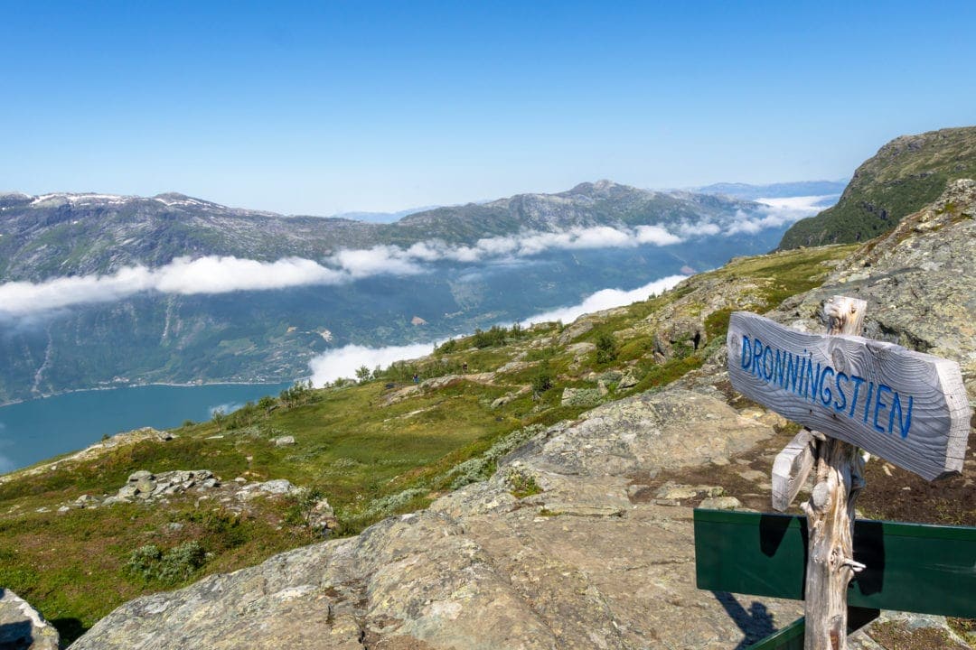 mountain top views down to fjord