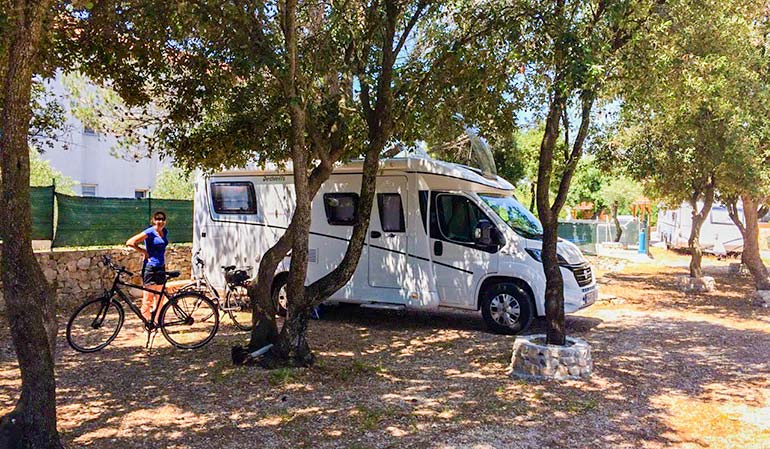 Motorhome parked in campsite