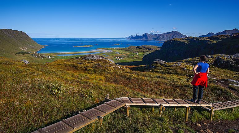 Views over Sandbotnen Bay on Ryten hike