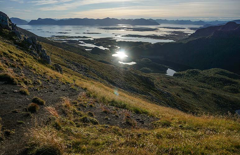 Views to the eastern Vesteralen Islands during the Dronningruta Hike or The Queen's Route hike