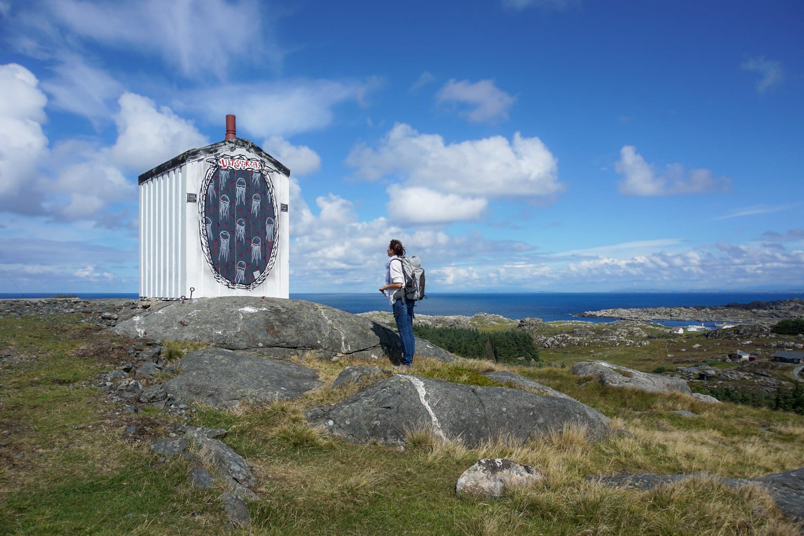 toilet outhouse with street art painted on it