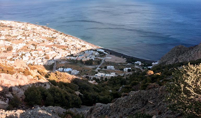 Kamari Beach view from above in santorini