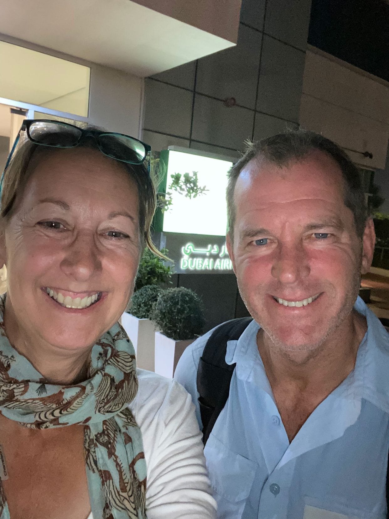 shelley and lars outside the Holiday Inn express in Dubai