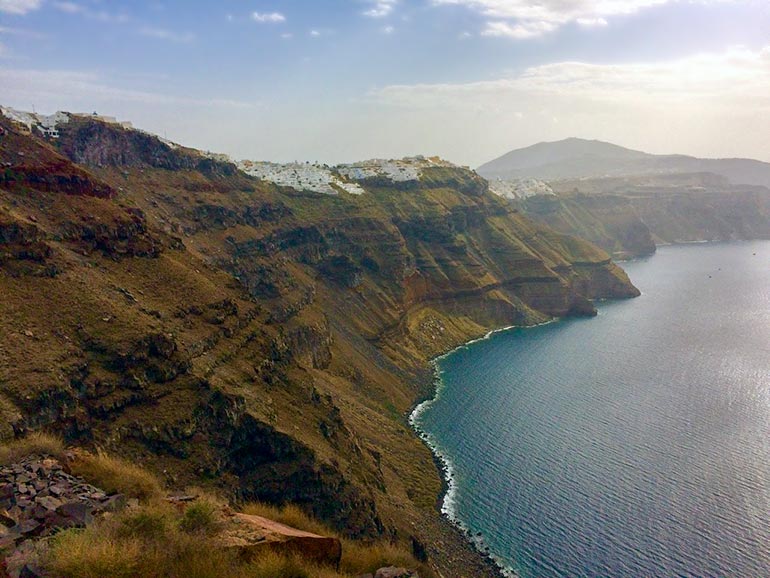 view of Oia from  Skaros Rock santorini