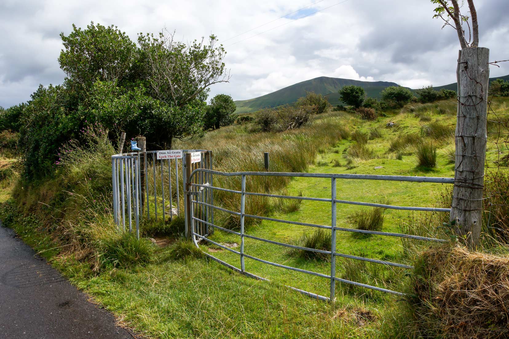 lough-adoon-entrance,-a gate leading off the road onto moorland