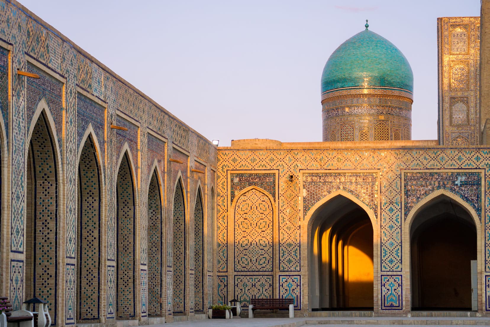 Bukhara-madrasah viewed with sun set rays,-Uzbekistan