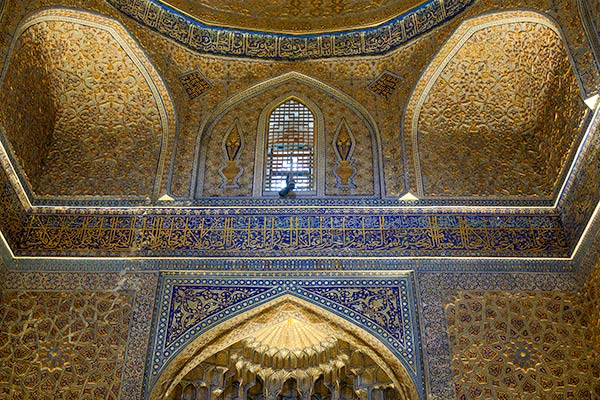 Beautiful intricate blue gold mosaics of a mausoleum