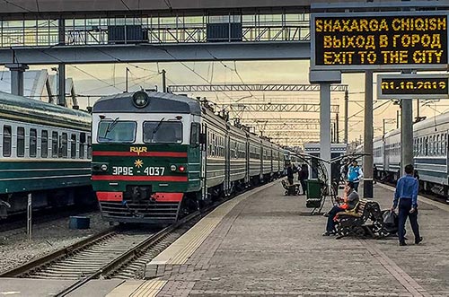 Tashkent old Russian passenger train waiting at the platform