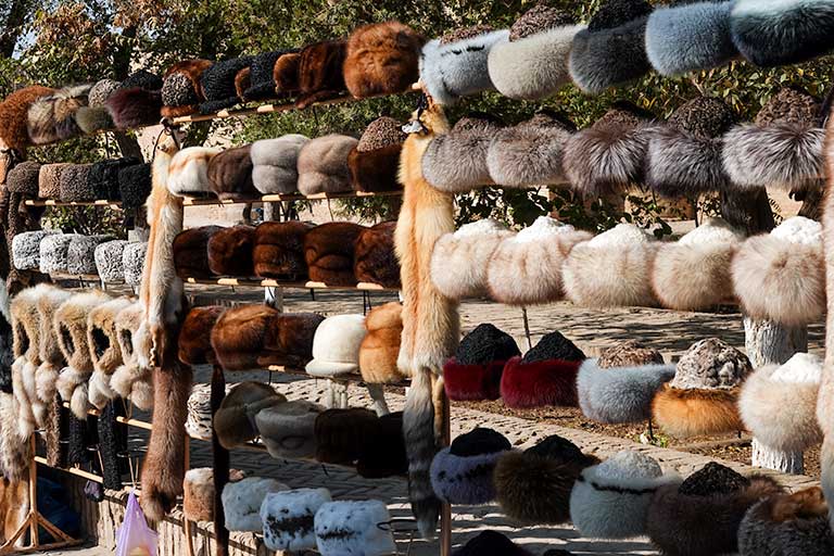 Rows of Uzbekistan Hats for sale