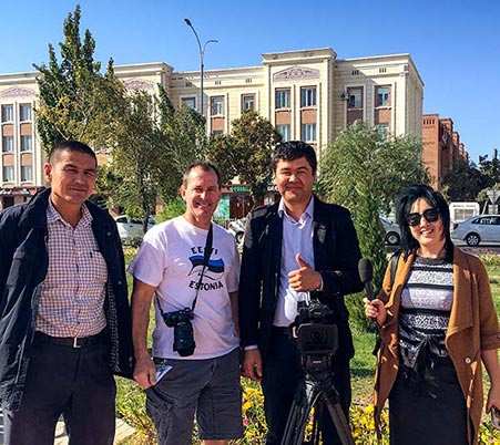 The Uzbekistan National News team featuring me outside the Nukus Art Museum