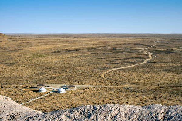 Desert landscape seen from high earthern walls