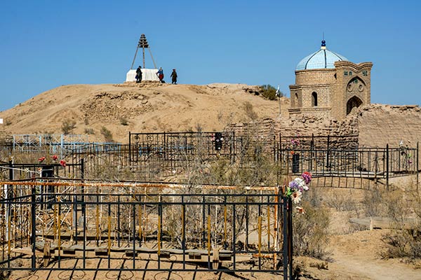 Earthen hill burial mound within Mizdakhan Necropolis