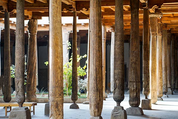 Wooden columns inside a mosque