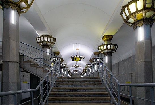 White and symmetrical underground metro station in Tashkent