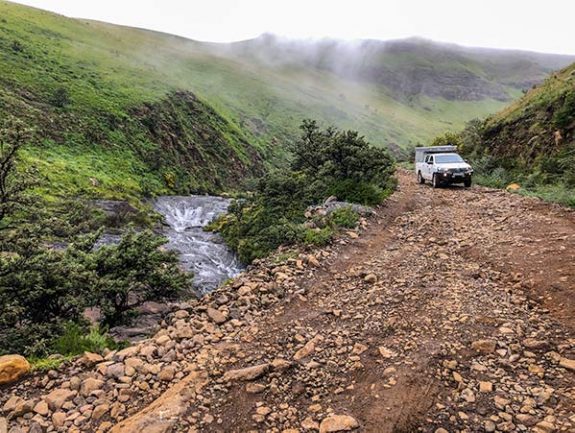 Our Hilux being driven down Sani Pass, Lesotho