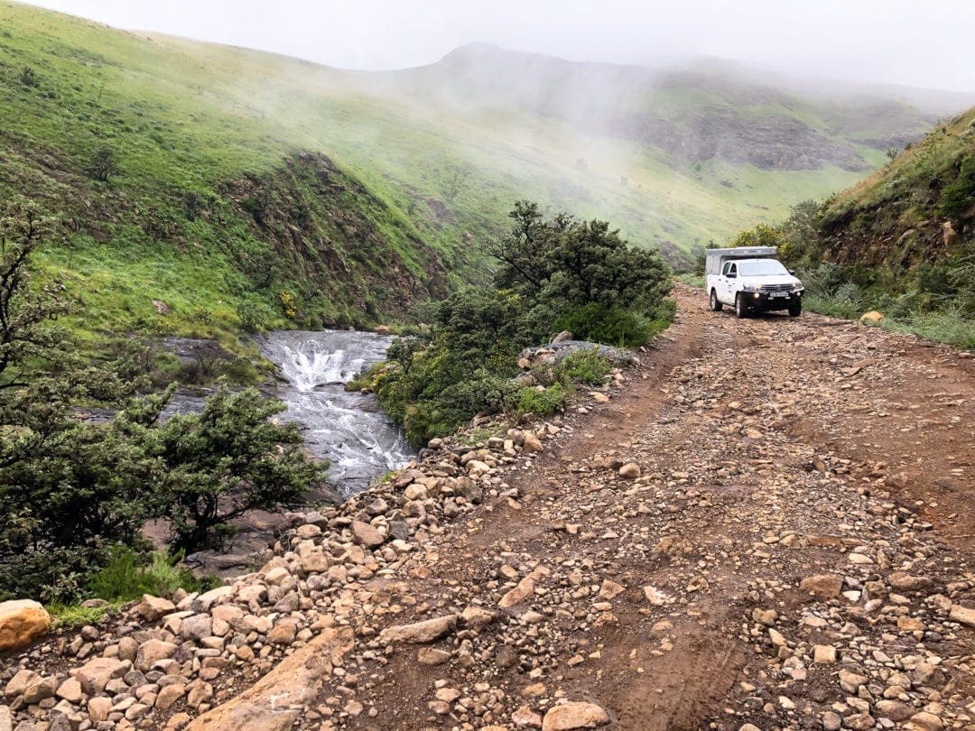 Sani pass mountain decent on dirt road
