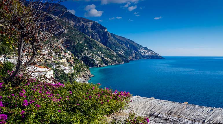 Amalfi coast view with Positano in background 