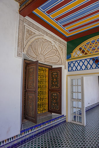 Bahia Palace with vivid coloured windows and ceilings, Marrakech