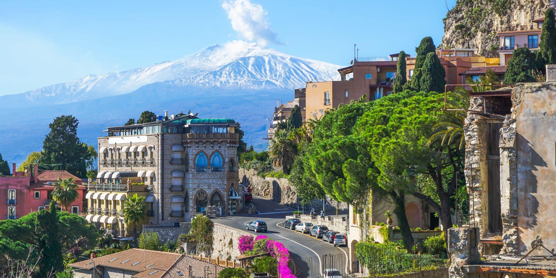 Taormina, Sicily with Mt Etna in background