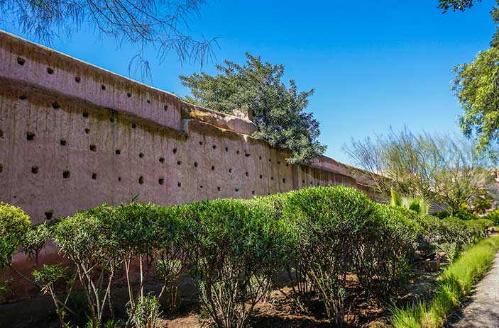 Cyber Park, a park inside the old city walls with a view of the sand walls, Marrakech