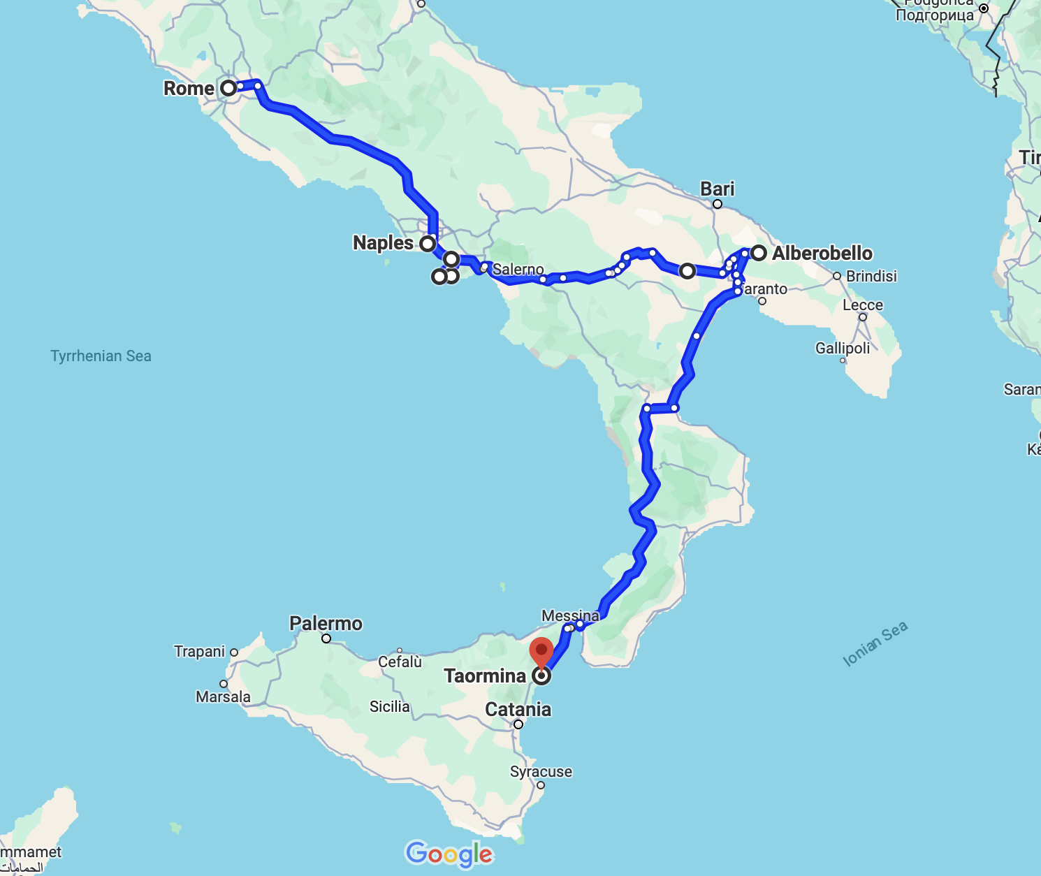 Rome to Taoramina Motorhome Italy itinerary suggestion