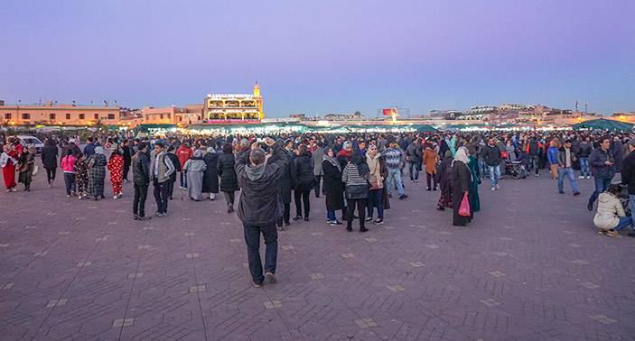 Marrakech busy Medina Square with throngs of people