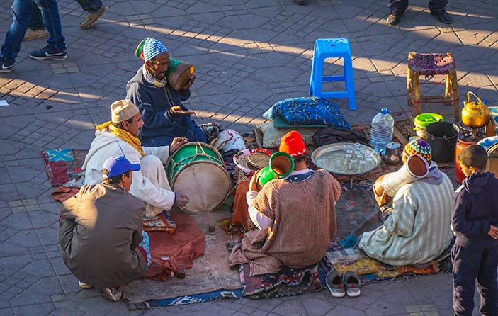 Medina Square night-time musicians, Marrakech