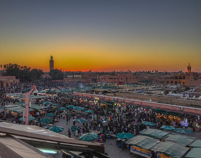 koutoubia mosque seen from the kasbah at sunset, marrakech