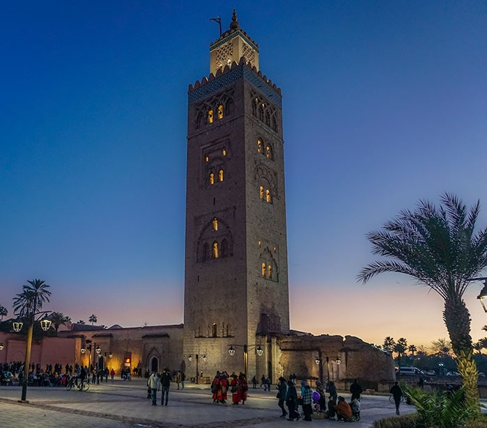 koutoubia mosque seen from the kasbah at sunset, marrakech