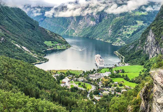 llooking down into a fjord from a viewpoint