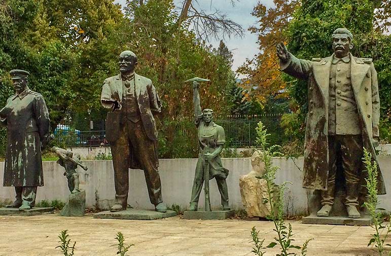 Bronze abandoned statues of the Russian communist regime