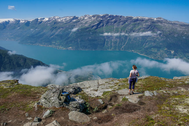 Dronningstein hike - shelley looking out over a fjord