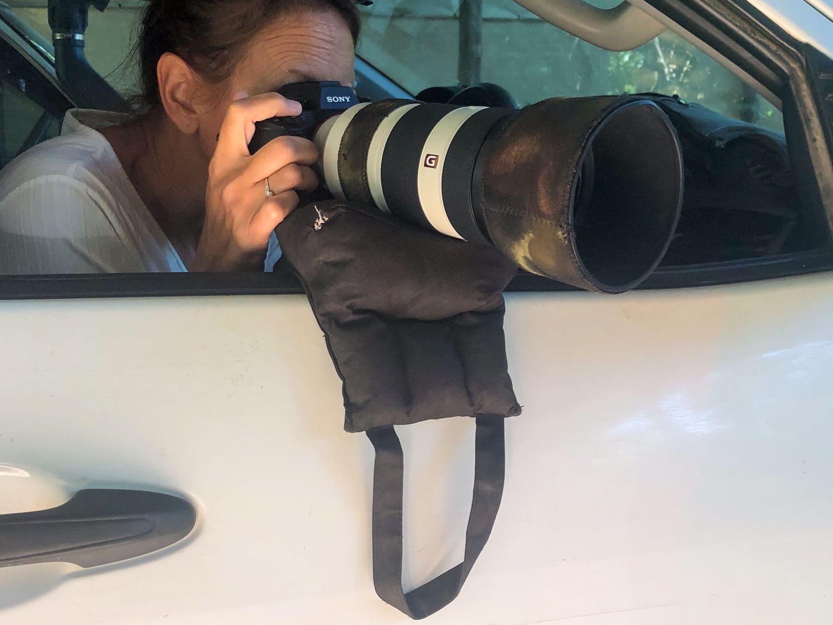 Shelley-with-window-bean-bag and camera resting on the bag